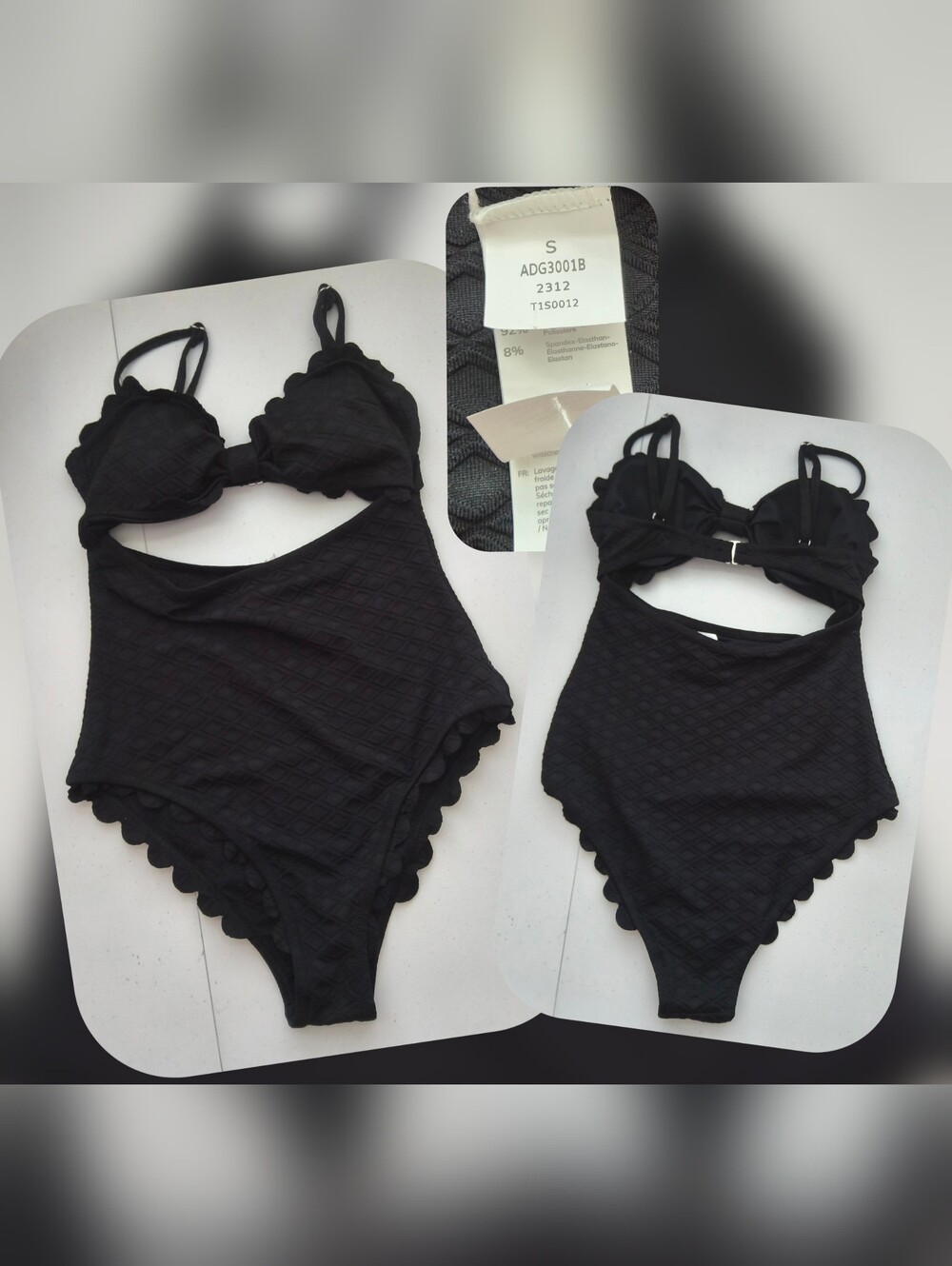 Black Scallop-Edge One-Piece Swim (Size S) Nwots